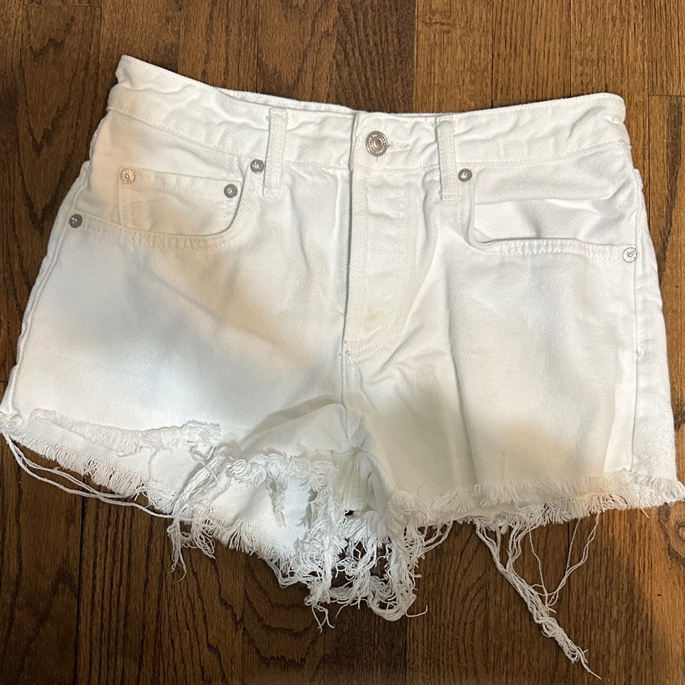 Free People White Distressed Frayed Denim Shorts